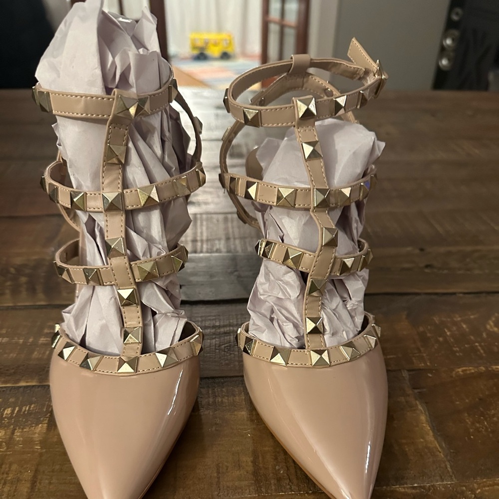 Mix No 6 stud heels. Tan. Never been worn.